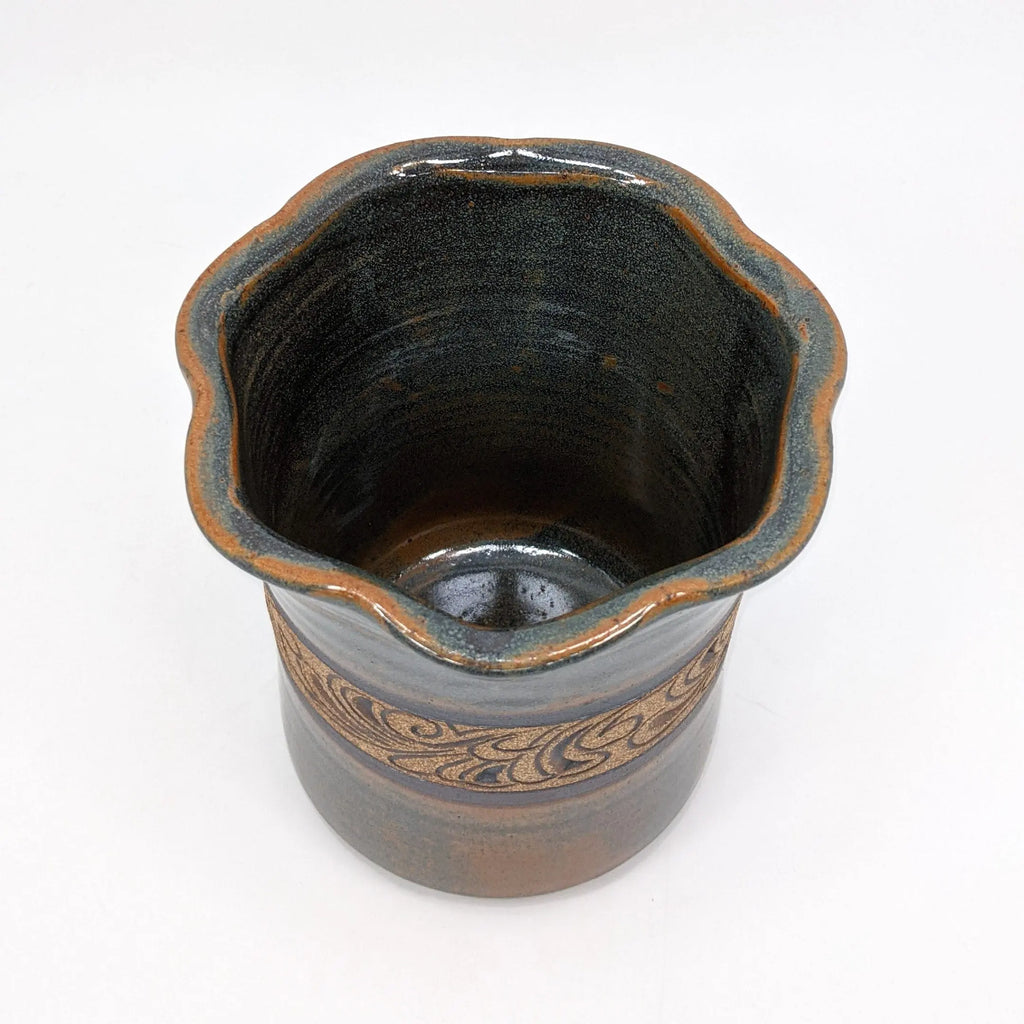 Carved Green Utensil Holder Blaisdell
