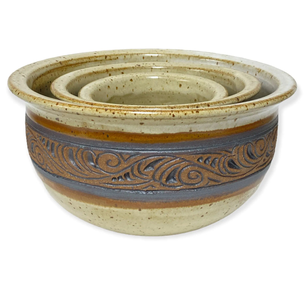 Carved Nested Bowl Set - Speckled Tan Blaisdell