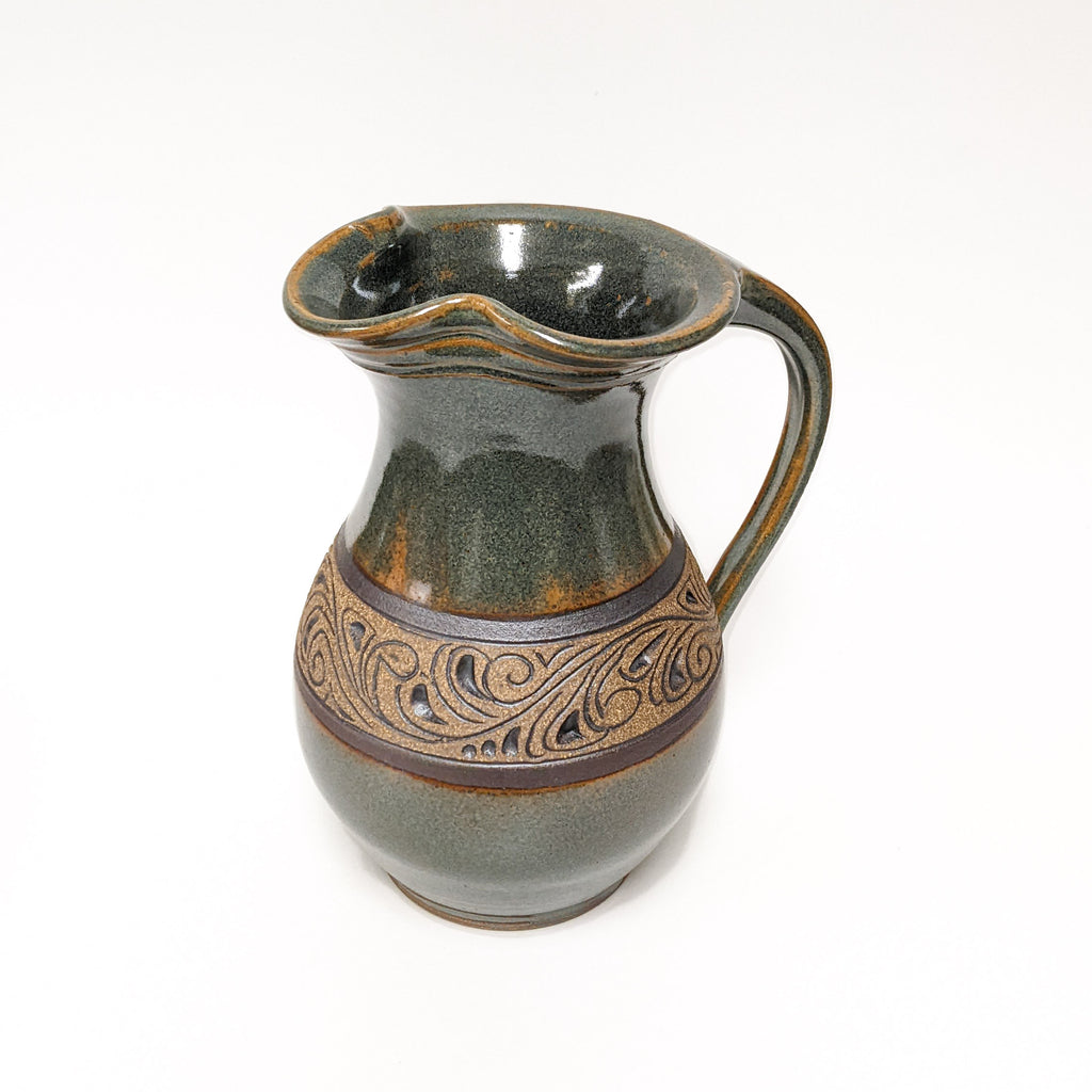 Green Carved Pitcher Blaisdell