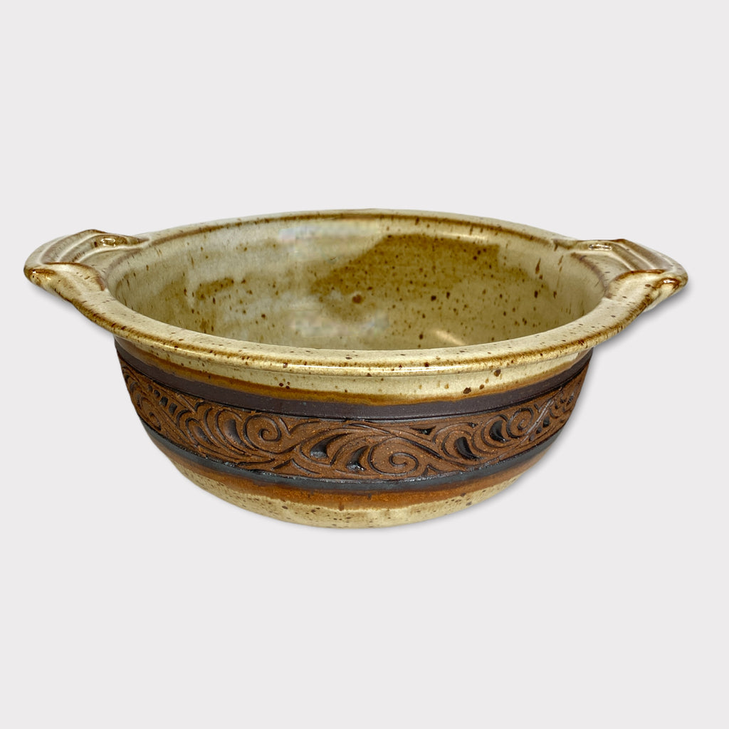 Carved Speckled Tan Serving Bowl Blaisdell Pottery